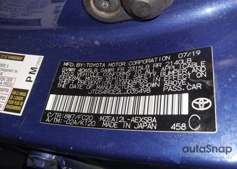 2020 Toyota Corolla Se из США, поврежденный, VIN JTDS4RCE2LJ035498